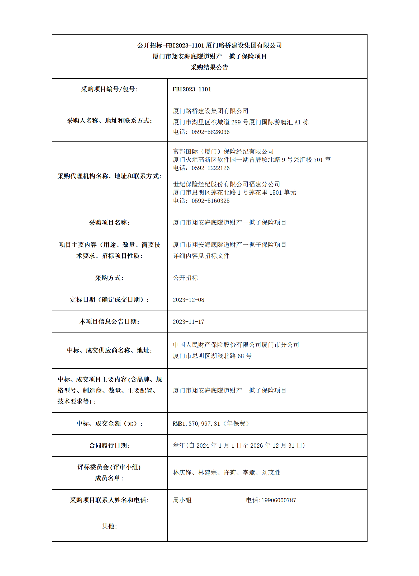 廈門(mén)市翔安海底隧道財產(chǎn)一攬子保險項目_采購結果公告_01.png